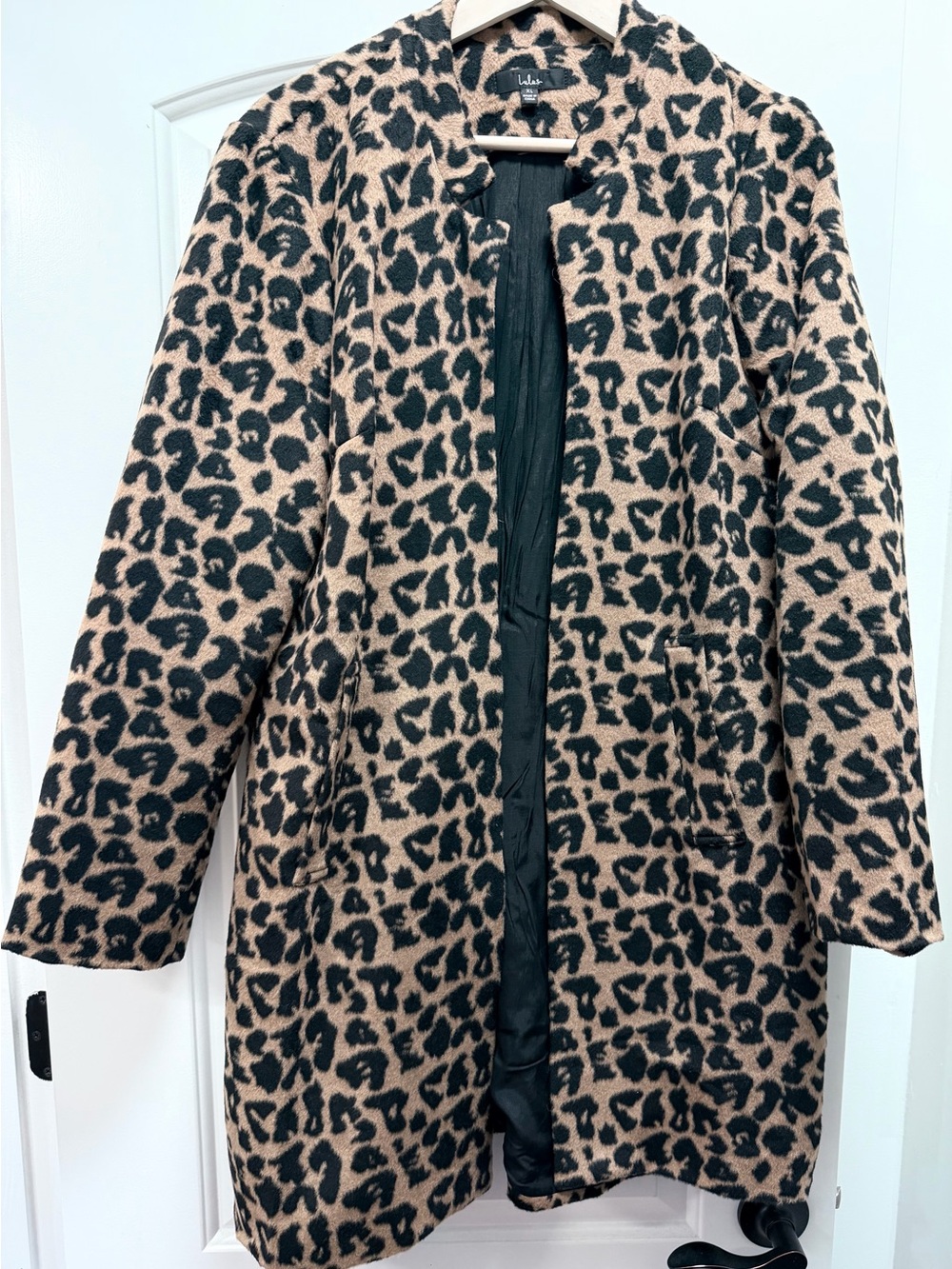 Lulu's Black & Tan Leopard-Print Peacoat